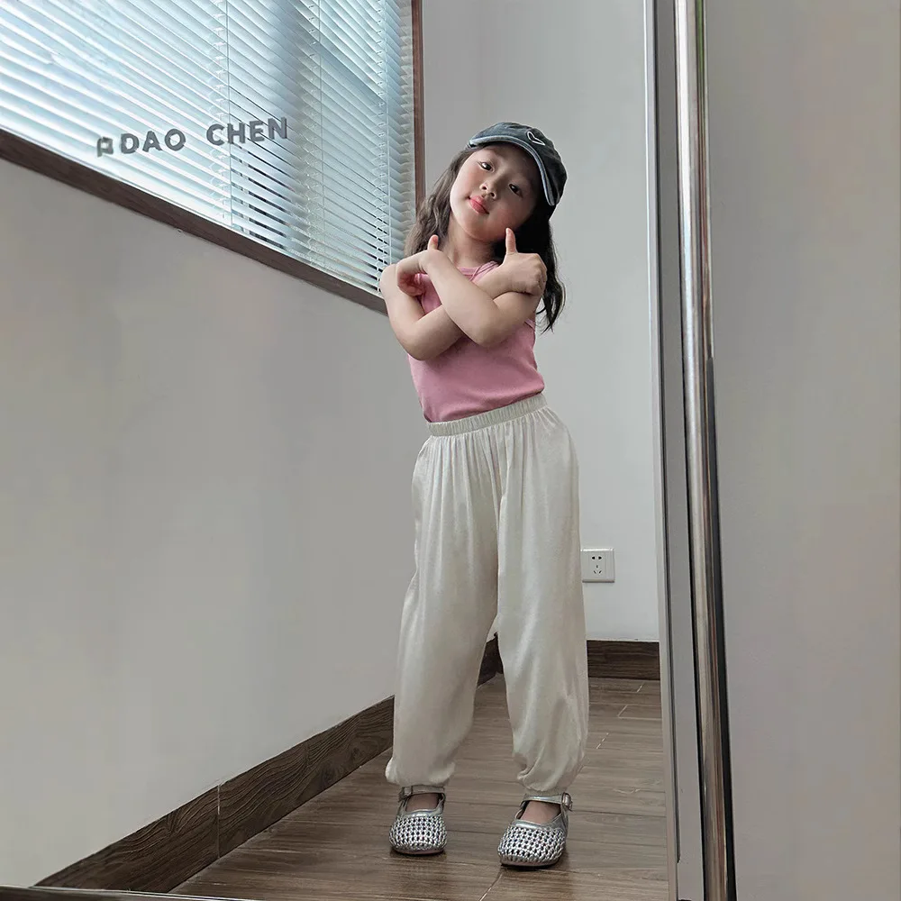 Thin Child Pajamas Pants Kids Solid Boys Girls Home Trousers Summer Anti-moquito Bites Kids Children Trousers