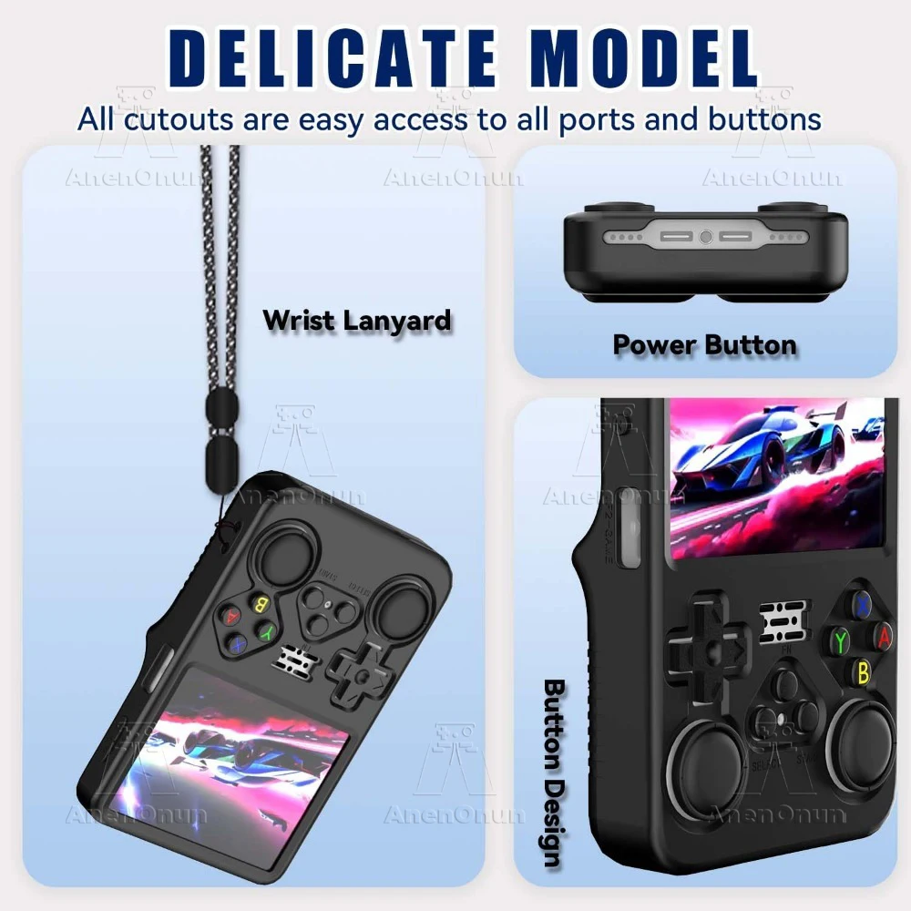 R36S Silicone Protective Case with Lanyard Anti-fall Anti-scratch Anti-slip Soft Shell Full Fit Cover Skin Accessories - Black - Image 5