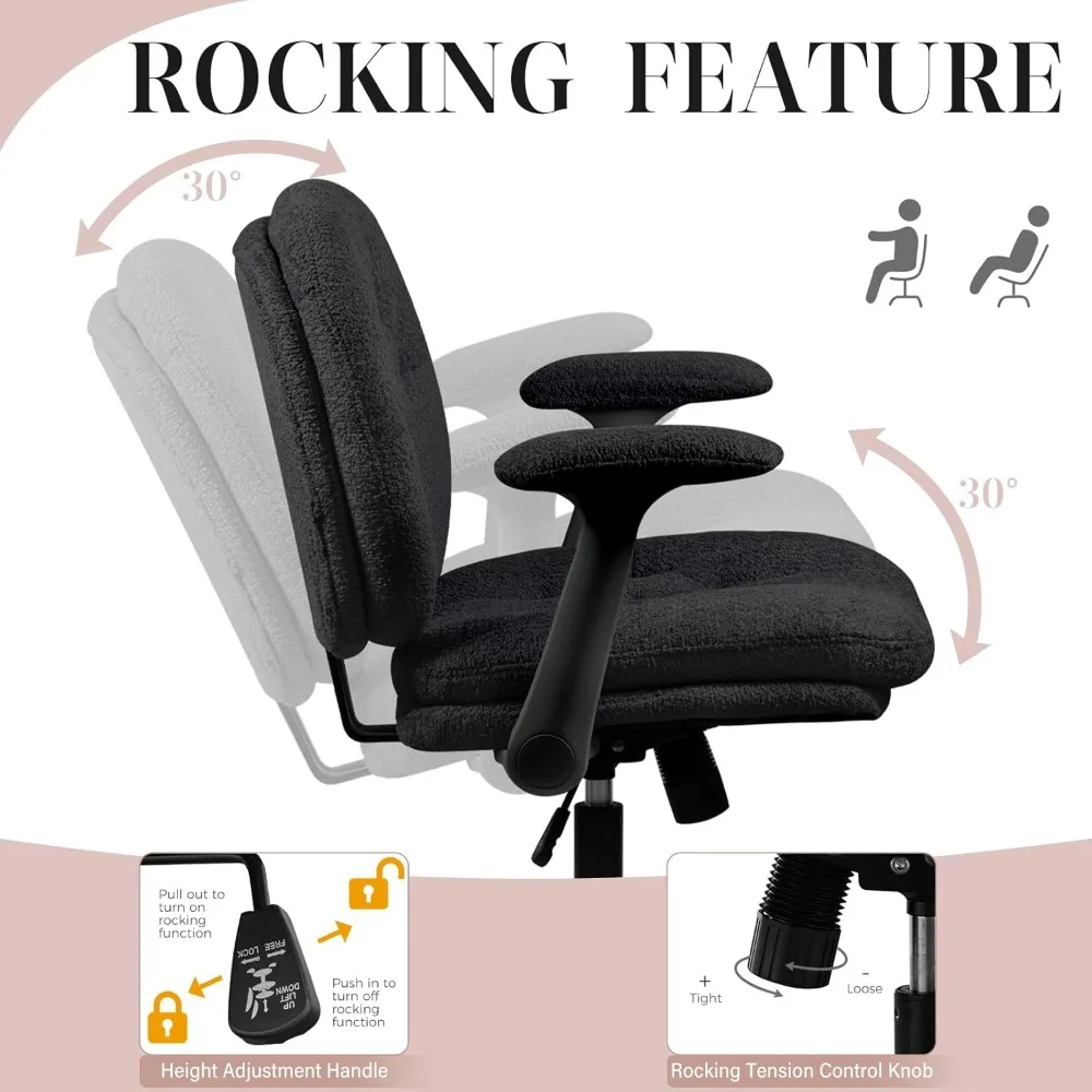 كرسي مكتب متقاطع بأذرع قابلة للطي، كرسي دوار بمقعد عريض مع عجلات، كرسي مكتب مريح متقاطع الأرجل للإجازة المنزلية #6