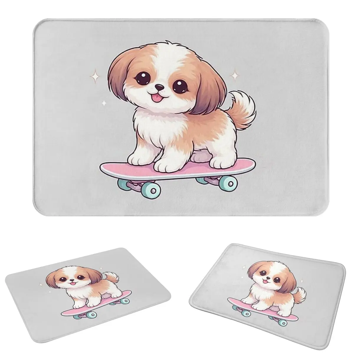 Shih Tzu Dog Skateboarding Non-slip Doormat Floor Mat Sand Scraping Carpet Rug for Kitchen Entrance Home Balcony Footpad Mats