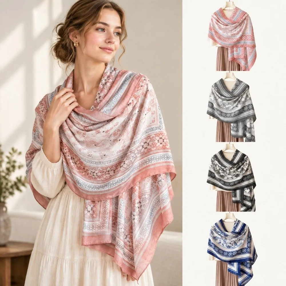 Retro Large Size Ethnic Print Shawl Multi-Purpose Tribal Print Travel Cover Up Bohemian Casual Beach Wrap Shawl For Women