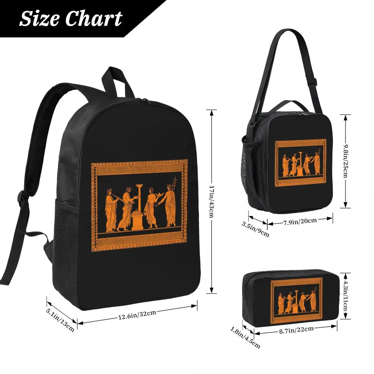 Red Figure Greek Vase Offering Scen Backpack BookBag School Bag Laptop Shoulder Bags 3ps Insulated Lunch Bag Pencil Case