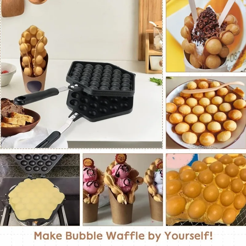 Bubble Waffle Maker Pan Stove with Paper Top Non-Stick Belgian Waffle Maker Crepe Maker Waffle Baker for Snacks Breakfast Lunch