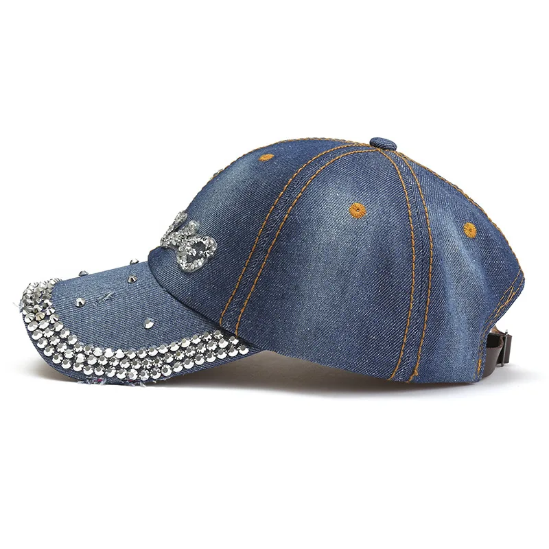 Denim Baseball Cap Women Rhinestone Letter Love Summer Hats For Women Sunshade Sun Hat Casual Snapback Adjustable Outdoor Retro