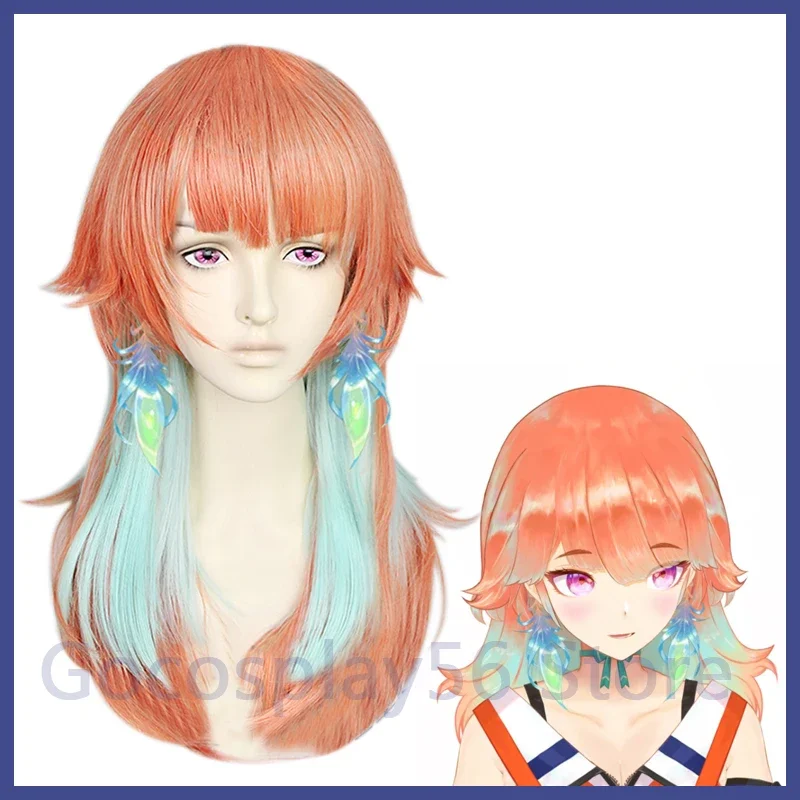 

Vtuber Takanashi Kiara wig cosplay kusotori girls orange mixed mint green long straight synthetic hair kawaii