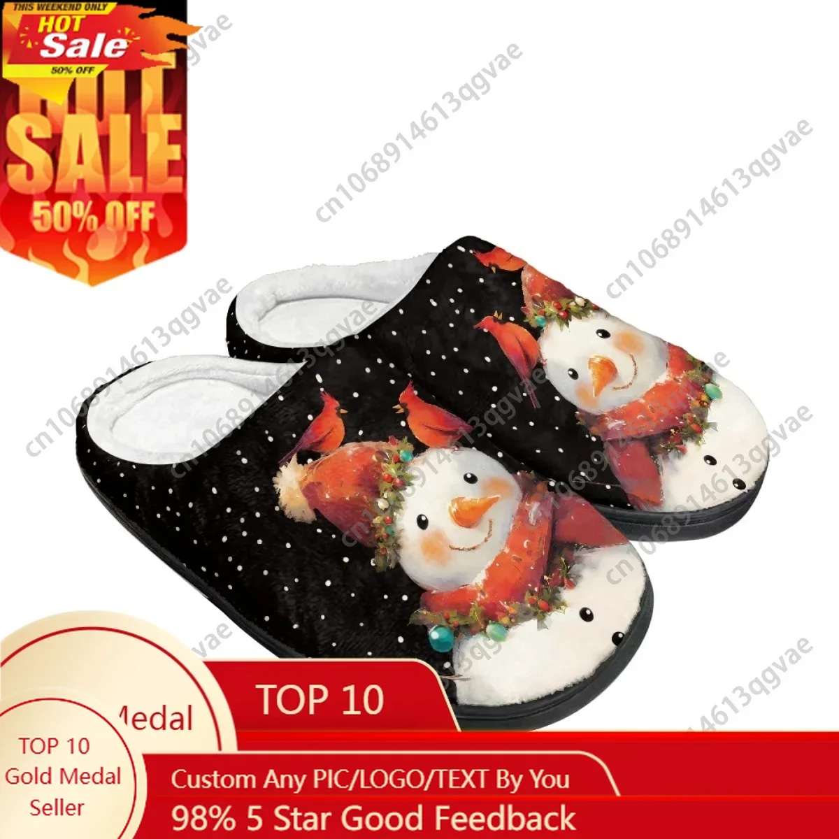 

Oil Painting Happy Christmas Snowman Red Scarf Home Cotton Slippers Mens Womens Teenager Plush Bedroom Keep Warm Custom Slipper
