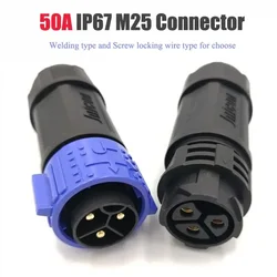 50A M25 Waterproof Connector IP67 2 3 Pin Male Female Connectors 6-18mm 300V High Current Docking Soldering/Screw Lock Wire Plug