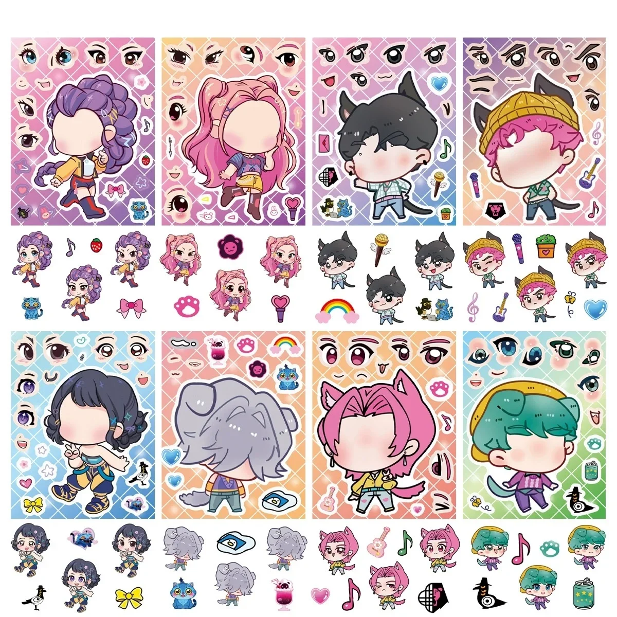 8/16/24 PCS Anime Cartoon Make a Face Stickers DIY Handicrafts Waterproof Puzzle Reward Stationery Stickers image 3