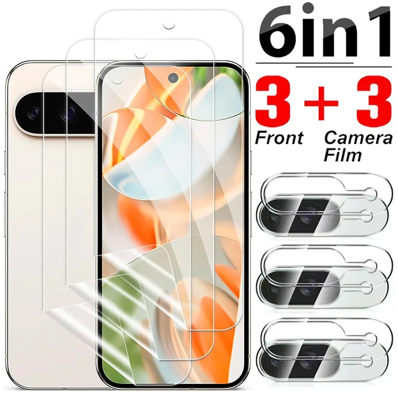 

6 in 1 Flexible TPU Screen Protectors Hydrogel Film for Google Pixel 9/9 Pro/9Pro XL Tempered Glass Films Camera Lens Protective
