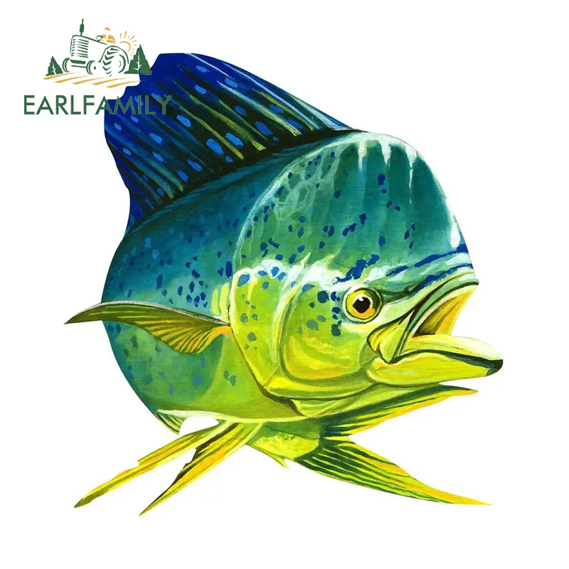 EARLFAMILY 3D Mahi Mahi Swimming Car Sticker Outdoor Fishing Boat Kayak Toolbox Decal Sea Animal Fish Waterproof Stickers