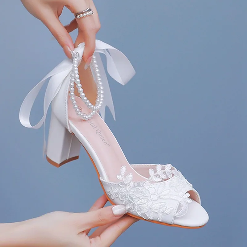 

Peep Toe Women's Heels for Ladies Shoe Summer Sandals 2025 Woman Sandals Wedding Dress High Quality Fashion Flowers Sandals 42