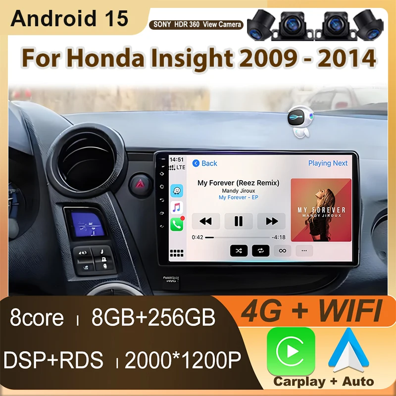 Android For Honda Insight 2009-2014 Car Player Stereo Auto Radio Multimedia GPS Video Navigation Carplay No 2Din DVD Head Unit