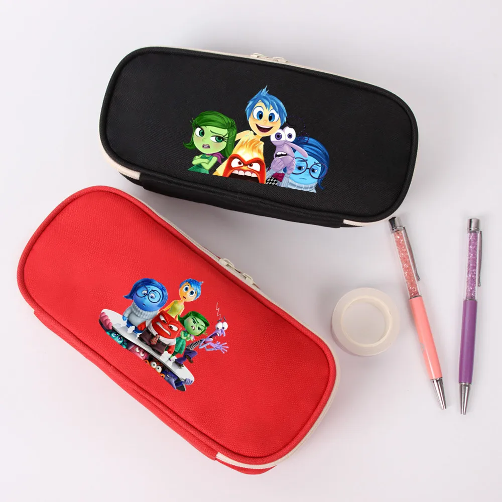 Movie Inside Out Around Solid Color Pen Bag Cartoon Elementary School Canvas Stationery Storage Bag Variety of Styles Simple