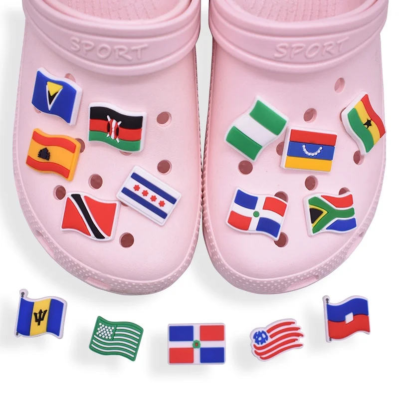 PVC Shoe Charms festival Shoe Accessories The national flag Shoe Decoration Shoe Buckles Pins for Clog Sandals  X-mas Gifts 