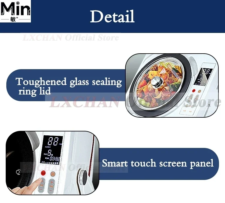 HomeWise 6L Non-stick Wok Automatic Smart Cooking Robot Machine Touch Screen Timed Temperature Control Efficient Cooker