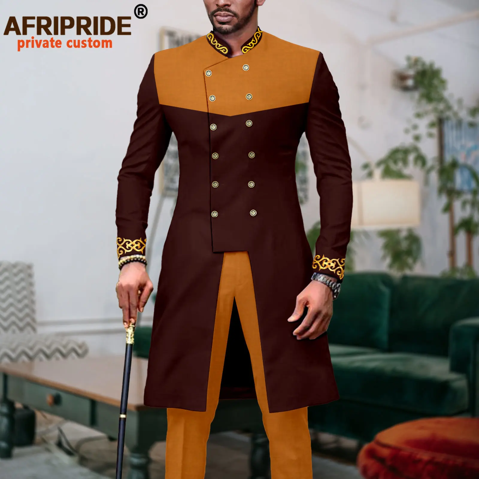 African Suits for Men Double Breasted Slim Fit Dashiki Jackets and Pants 2 Piece Set Formal Outfits Ankara Attire A2316062