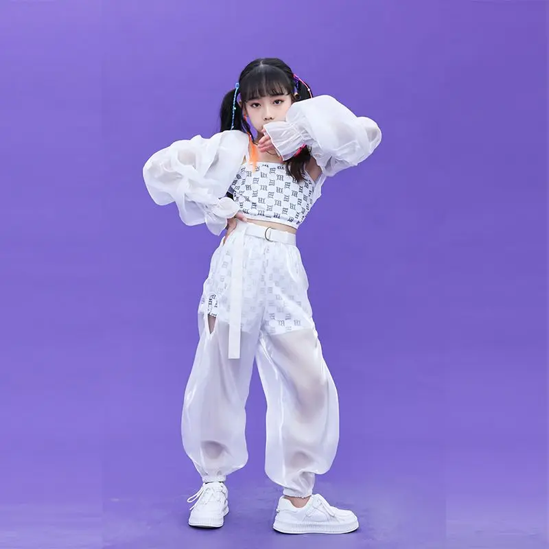 Kpop Girls Clothes Jazz Dance Costume White Performance Suit Hip Hop Modern Dance Outfit Kids Stage Wear Fashion Clothing  123