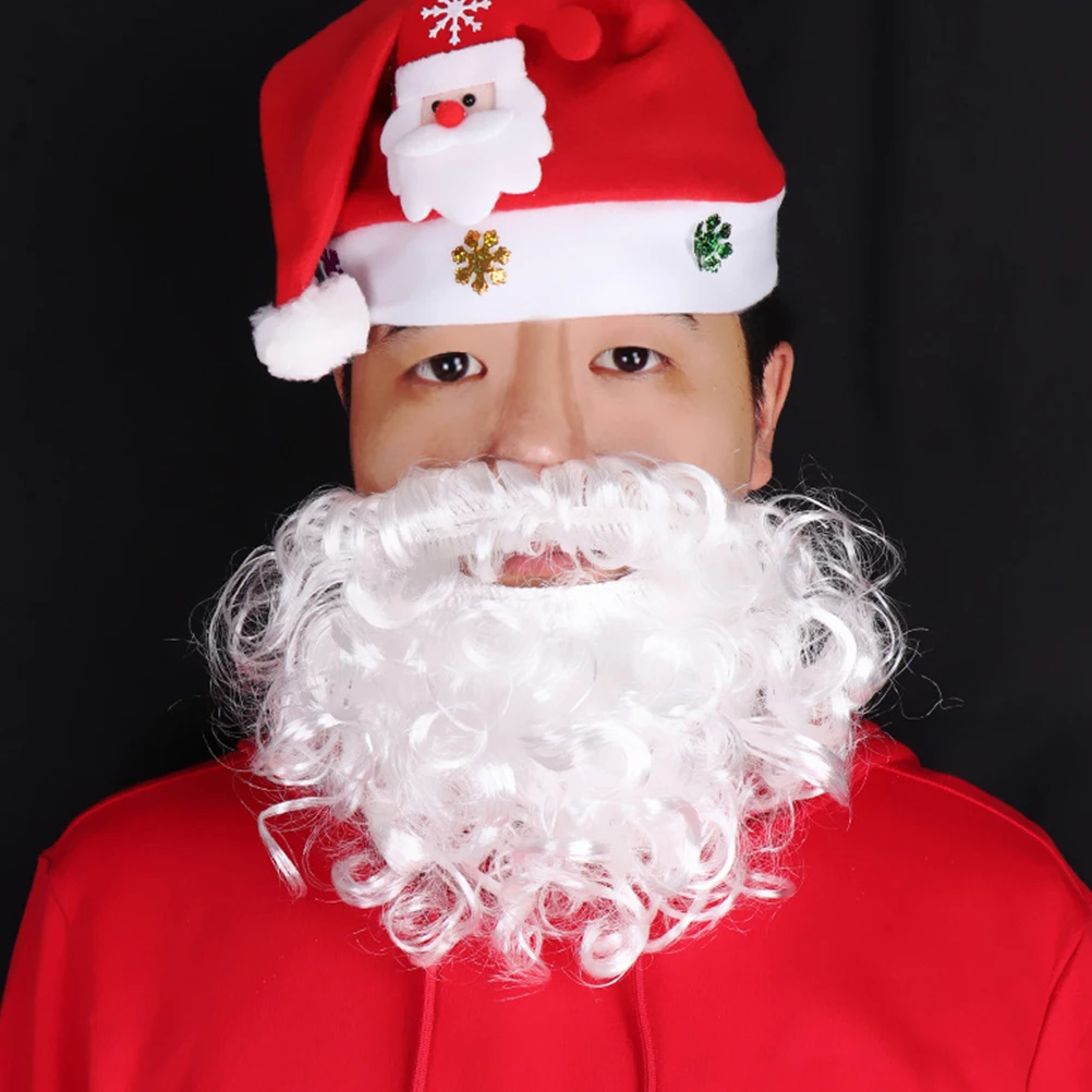 Costume da Babbo Natale con barba di Babbo Natale, oggetti di scena bianchi ricci, materiale in fibra di simulazione, accessorio cosplay per feste di Natale, durevole e di lunga durata