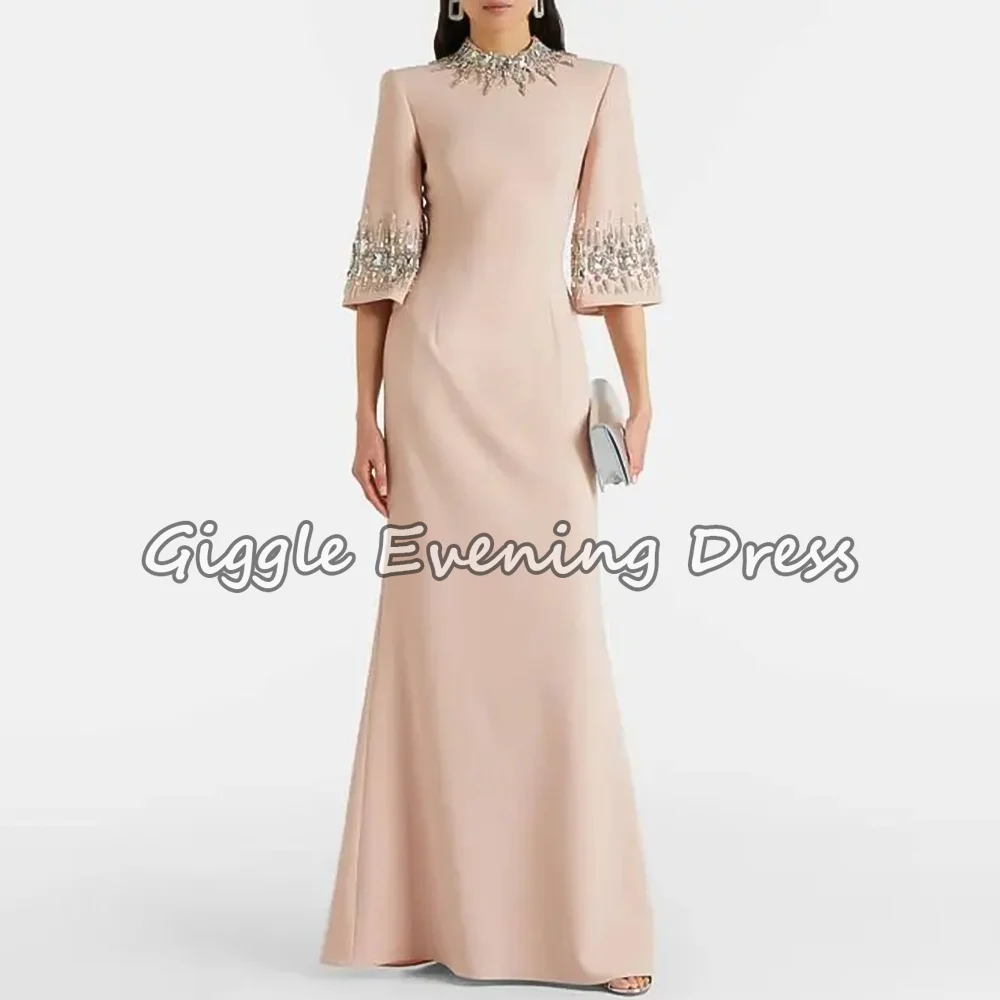 Luxury High Collar Long Evening Dresses Elegant Formal Occasion Prom Gowns Crystal 2025 Floor Length Party Dresses Customized