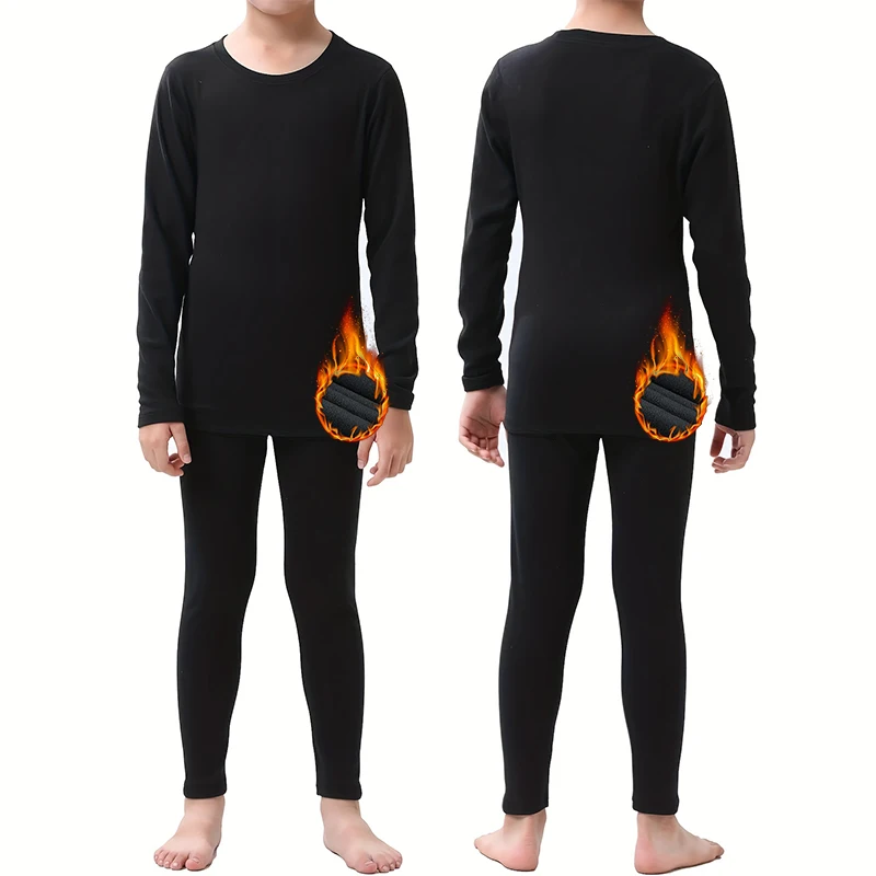 HOPLYNN Thermal Underwear Set for Children Ski Underwear Boys Girls Functional Underwear with Double-Sided Fleece