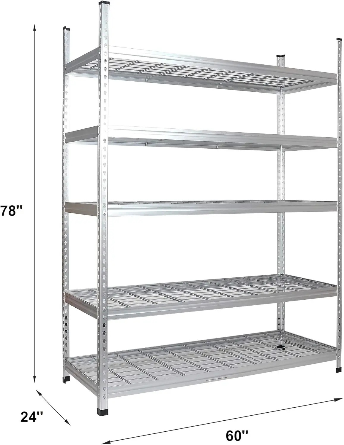 Heavy Duty Storage Shelving Unit, Double Post, 5 Shelf, High-Grade Aluminum, Silver, 60 X 24 X 78 Inch