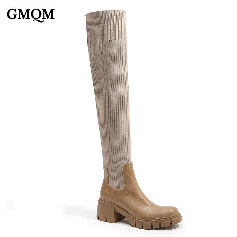 

GMQM 2022 New Platform Over The Knee Boots Fashion Women Sock Boots Elastic Band High Quality Walk Shoes Big Size Thick Sole INS