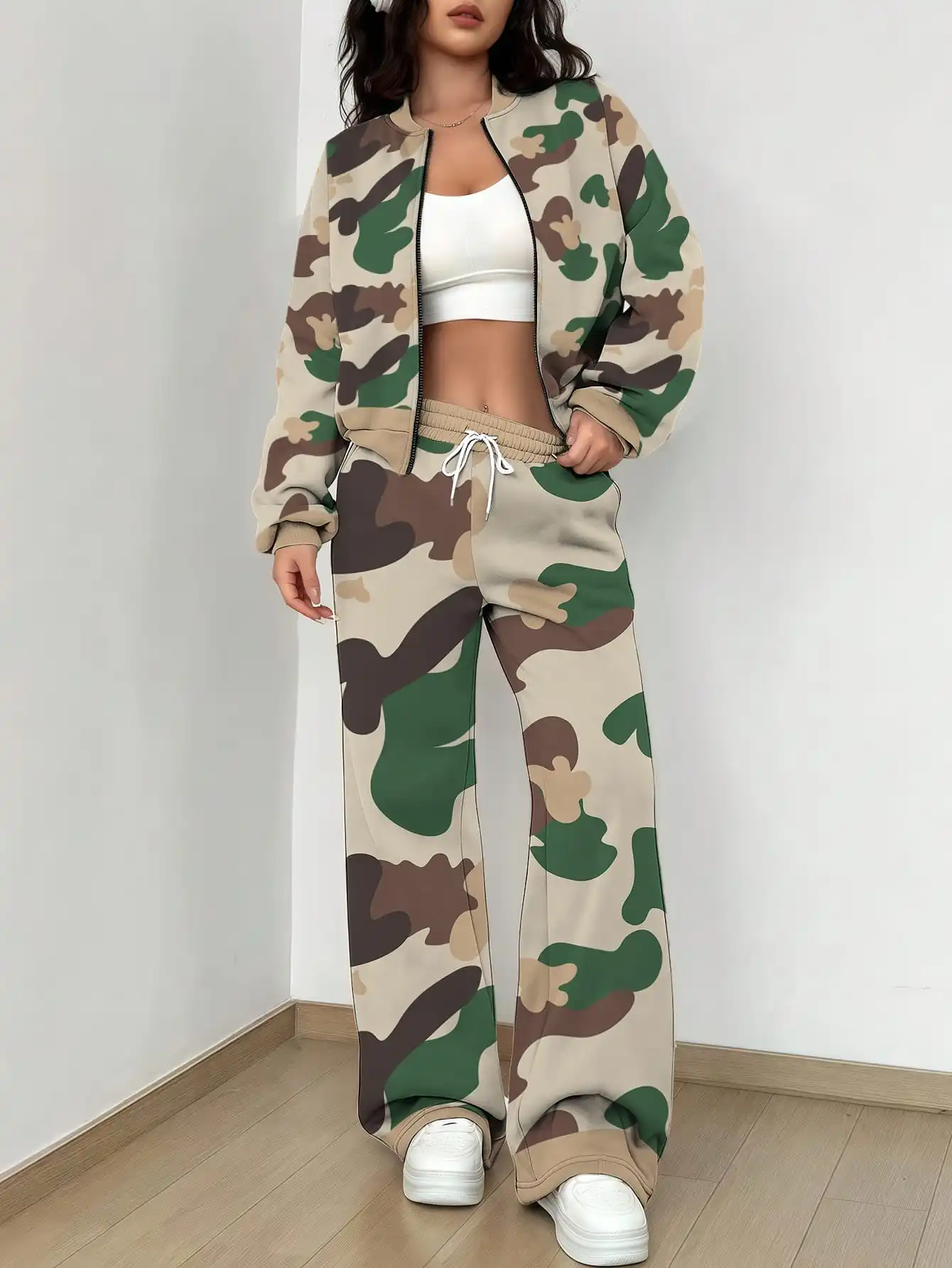 

Spring and Autumn New Striped Grid Handsome Women's Long Sleeved Pants Baseball Suit Set