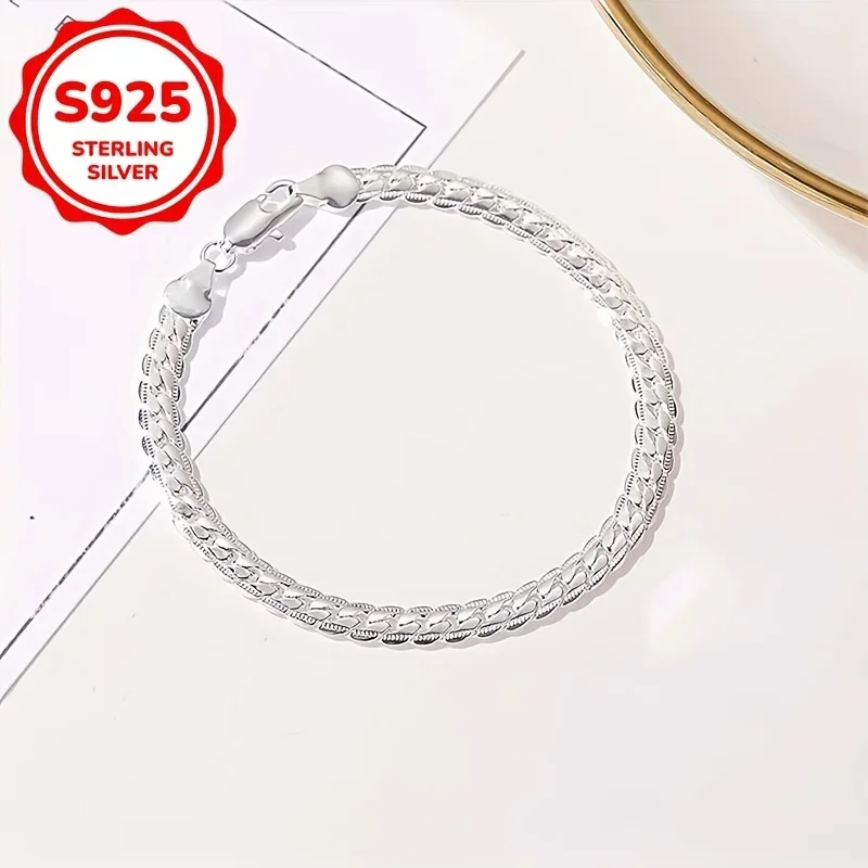 

Korean fashion 925 sterling Silver trend 5mm Cuban Chain Bracelet for women men 20cm 8inch wedding gift Street Versatile Jewelry