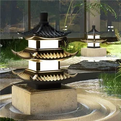 Chinese Style Pagoda Style Outdoor Waterproof Solar Column Headlight Landscape Light Courtyard Villa Lighting Decoration Lamp