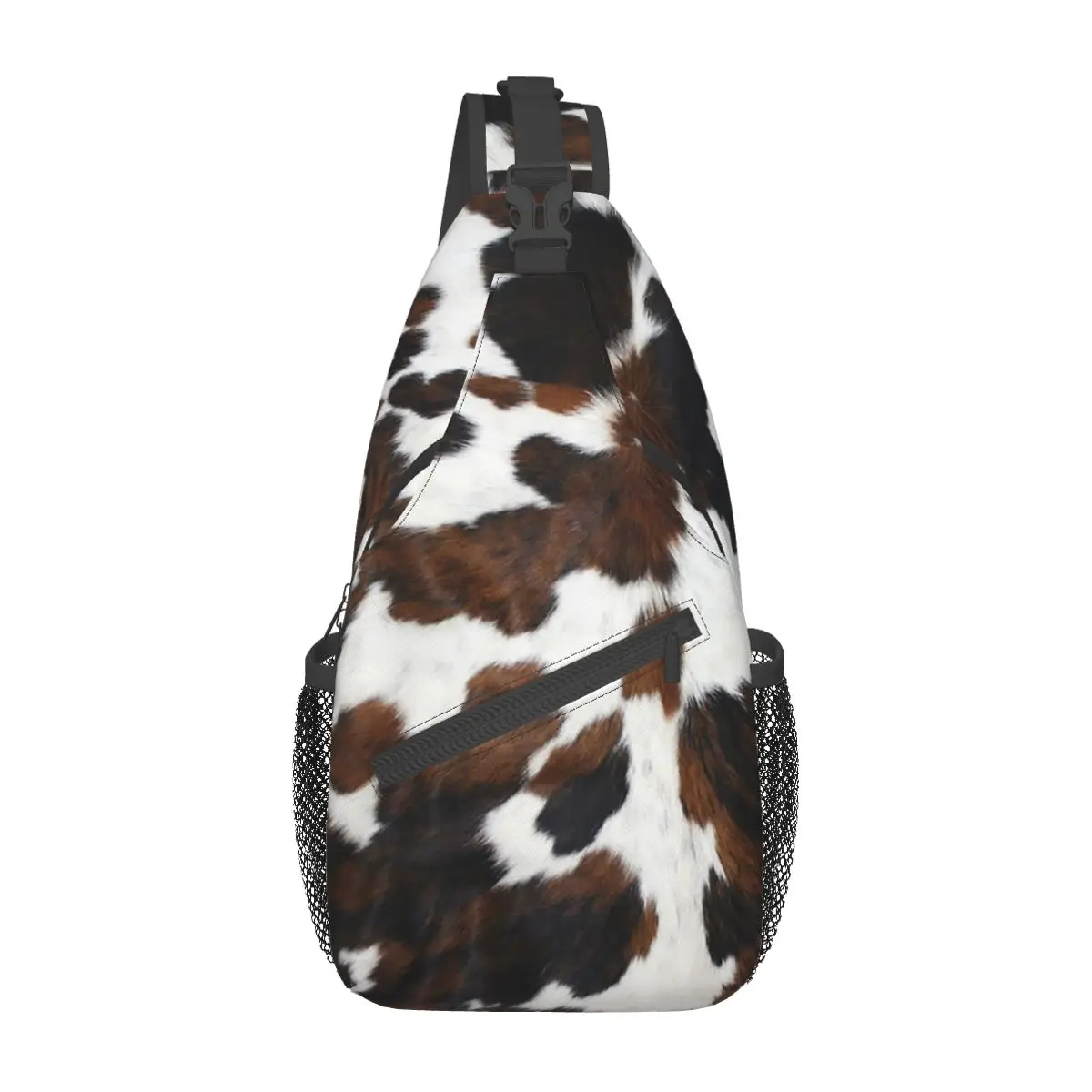 Cowhide Tan Texture Crossbody Sling Bags Small Chest Bag Animal Fur Leopard Shoulder Backpack Daypack Hiking Travel Bookbag