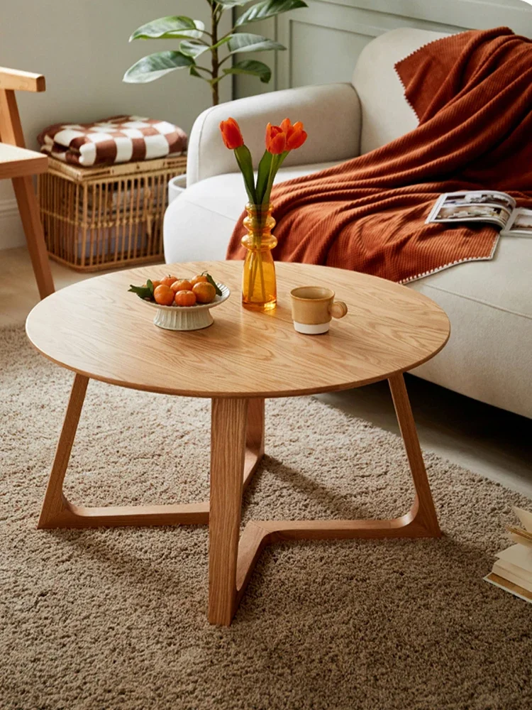 

Solid wood circular tea table combination, Nordic simple small unit living room, sofa edge, log household tea table