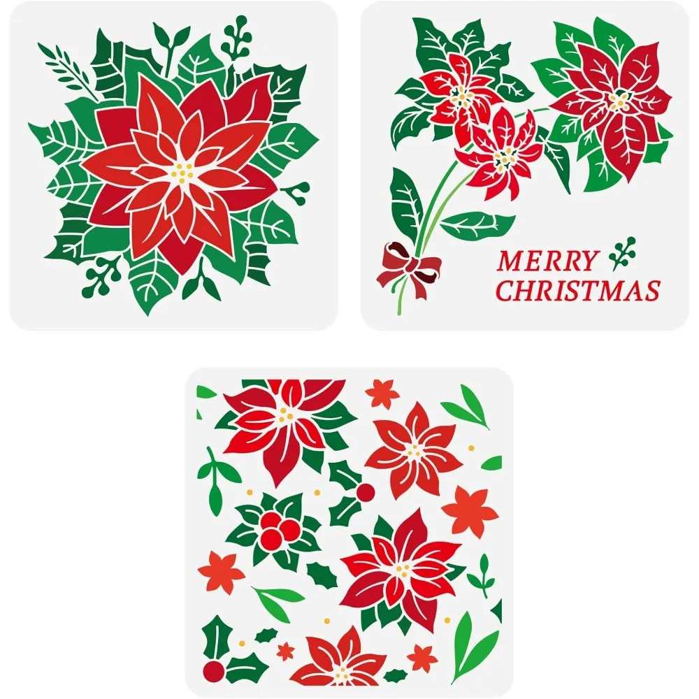 3Pcs 3 Styles PET Hollow Out Drawing Painting Stencils for DIY Scrapbook Photo Album Flower Pattern 300x300mm 1pc/style