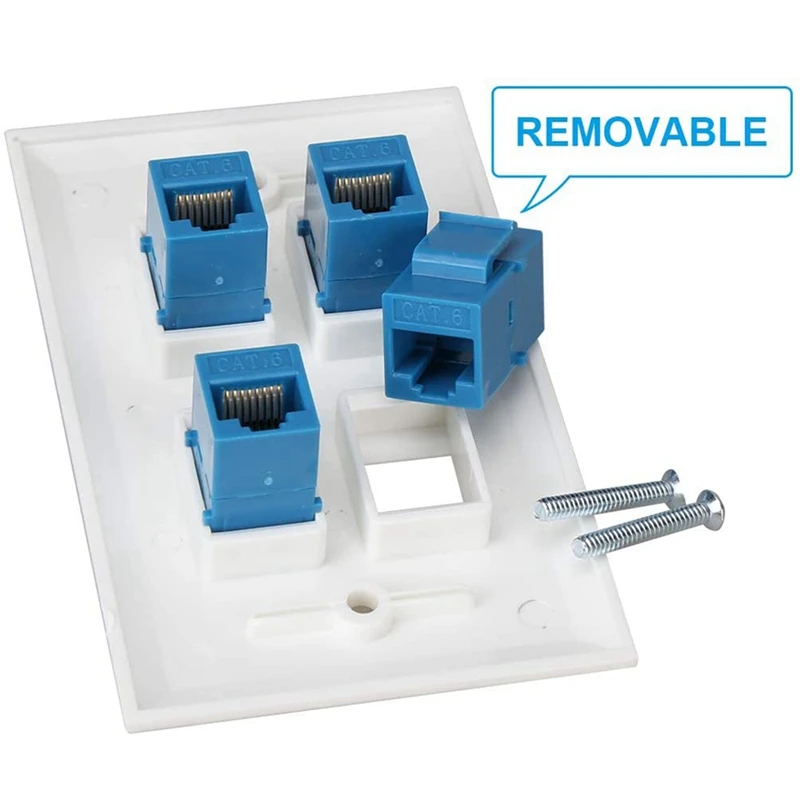 2X Ethernet Wall Plate 4 Port Wall Plate Female-Female Compatible With For Cat7/6/6E/5/5E Ethernet Devices -Blue