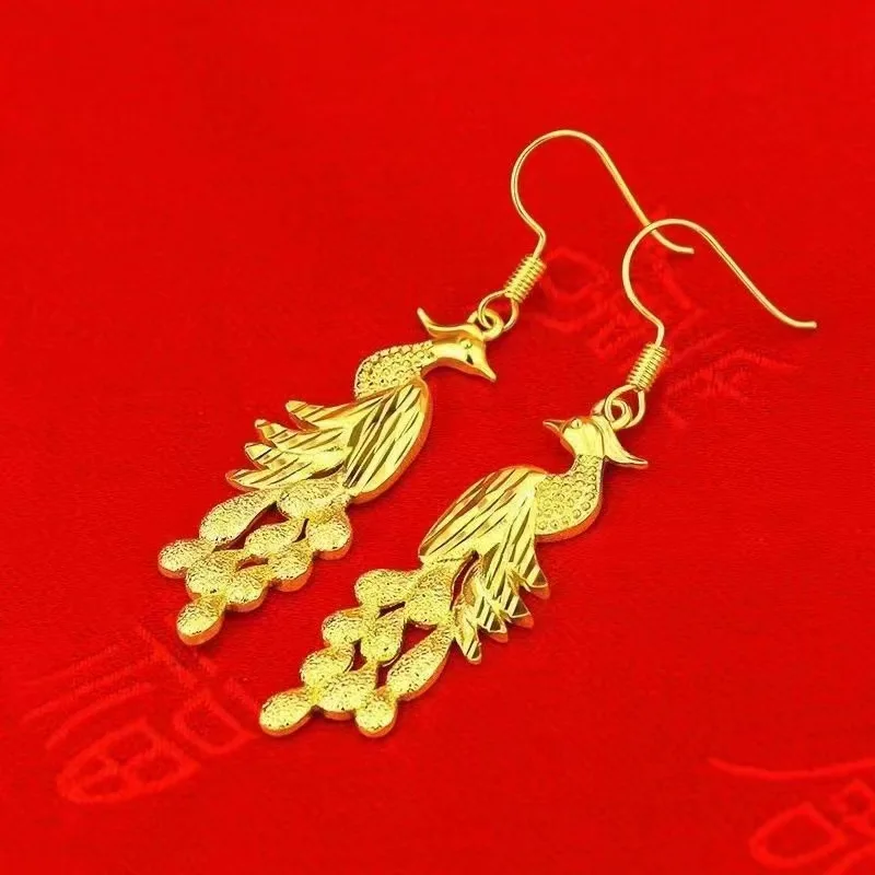 

24K Gold AU999 Phoenix Ear Hooks | Phoenix rising design, shining gold, agile tassels, adding luxury to any look