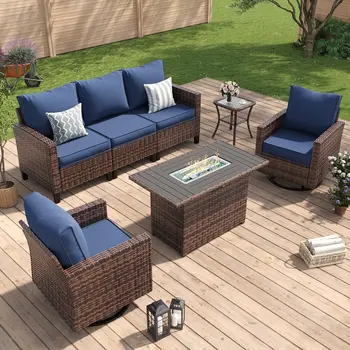 All-Weather Wicker Patio Furniture Set with Fire Pit 1