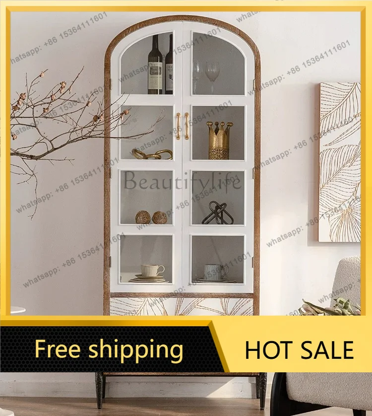 XX. French retro solid wood glass door against the wall living room decorative cabinet household