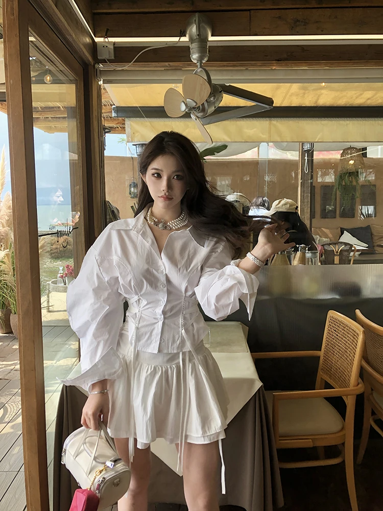 

Pirui Rui Anonymous Love Letter Korean Sle Long Sve irt f Skirt Women's Summer Casual Set Cotton Material