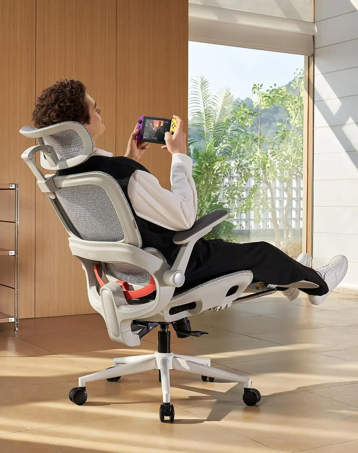 Ergonomic Chair with Adaptive Lumbar Support & Dual-Back, Desk Chair with Rotatable & Flip-Up Armrests,  Grey, Customized