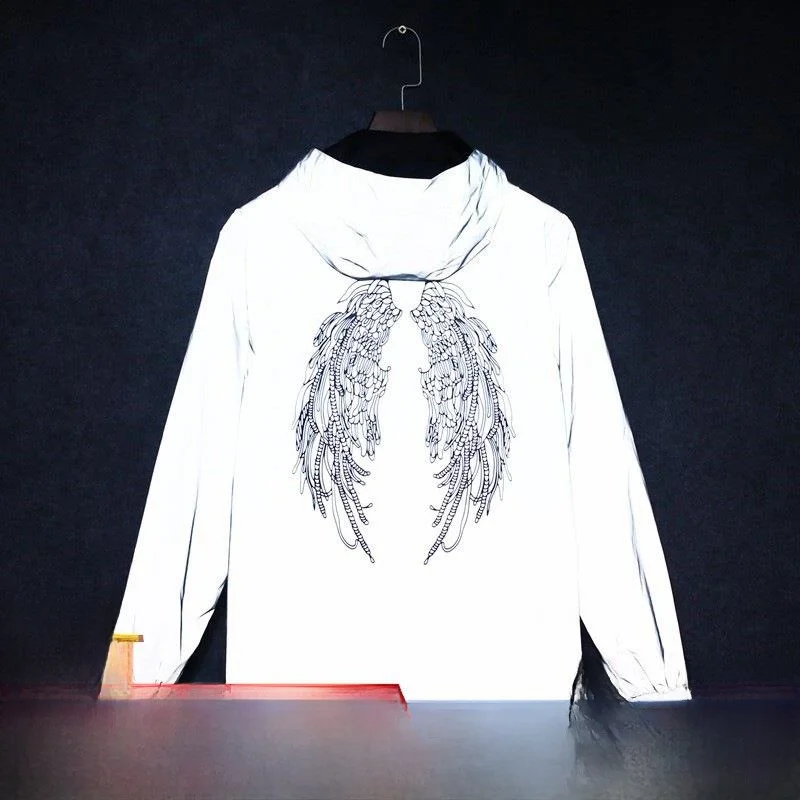 

Men's Casual Style Windbreaker Jacket Autumn Fashion Brand Glow in the Dark Reflective Clothes Student Couple Silver Light Coat