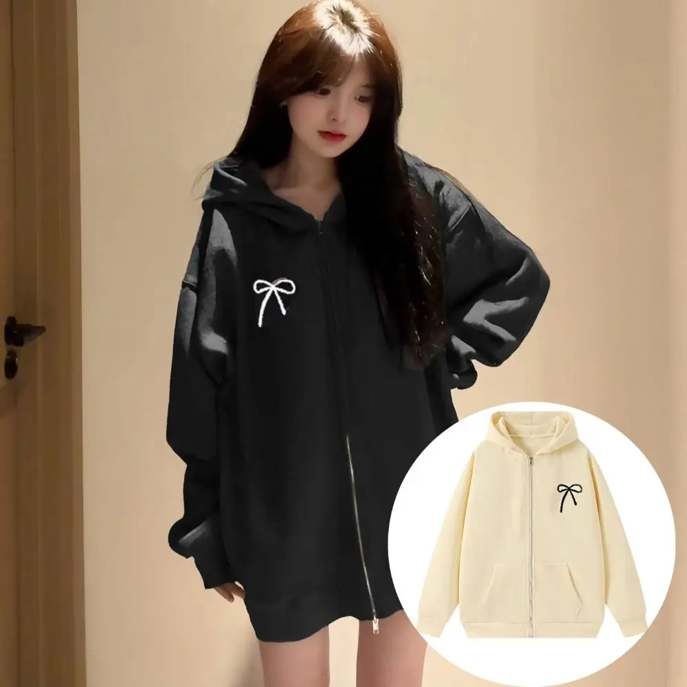 لينة الحلو القوس فتاة Bowknot هوديي الطفل فضفاض المراهقين الخريف هوديي معطف طويل الأكمام Y2k معطف الفتيات الخريف الشتاء #4