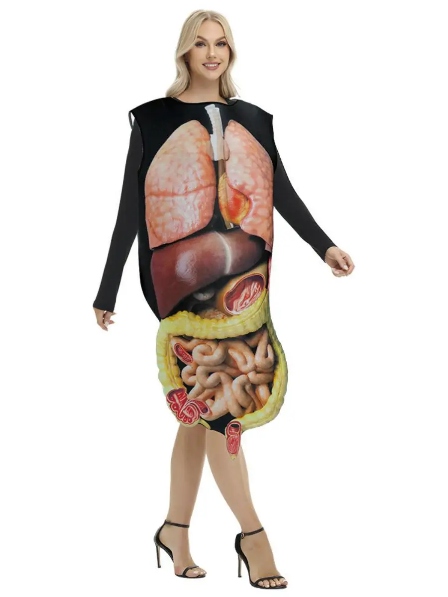 Nouveau loween impression numérique éponge Costume Costume orgue humain coeur enfants adultes scène Performance Polyester matériel