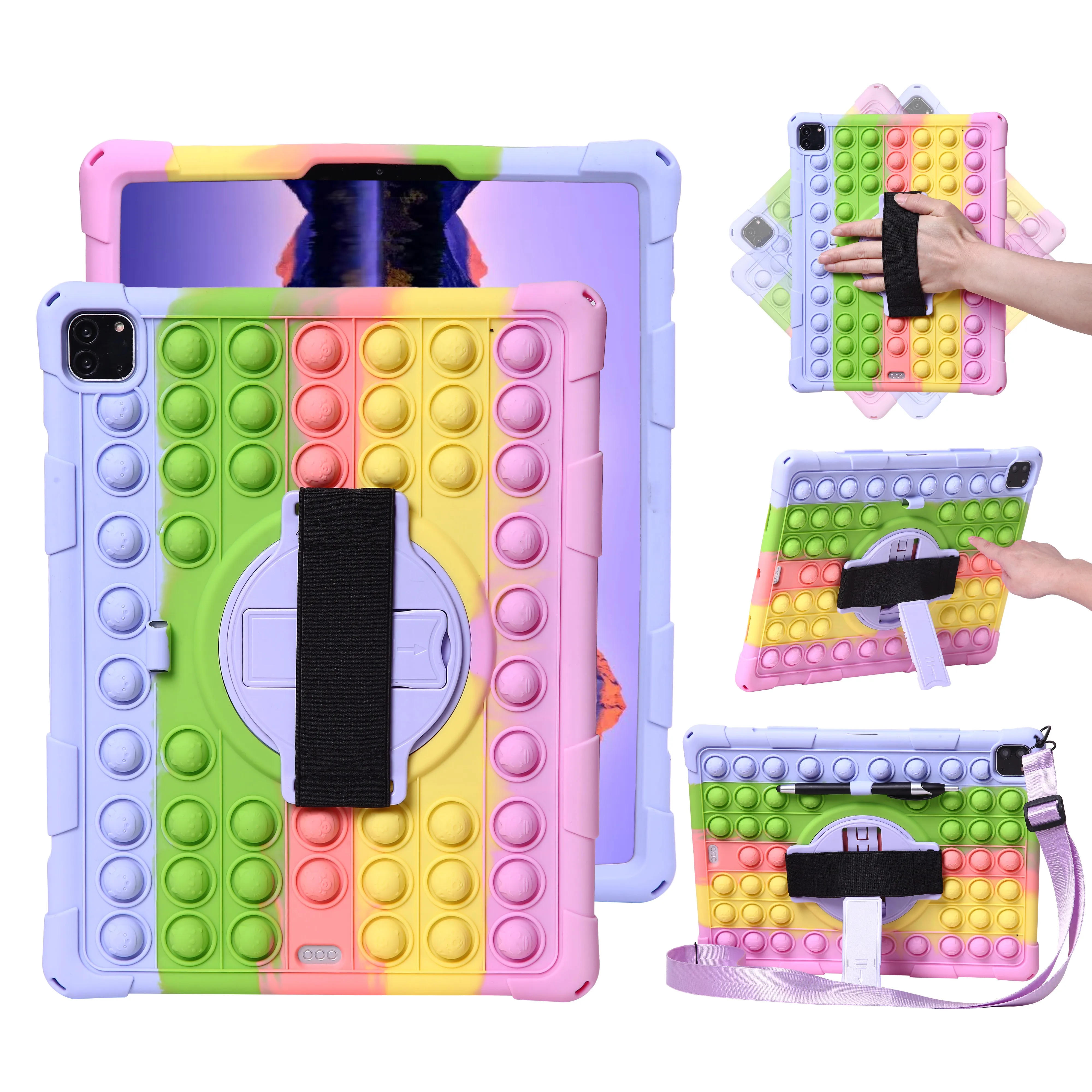 

Kids Soft Tablet Case For iPad 10.2 (7th 8th 9th Gen) Pro11 Air4 5 Shockproof Stand Funda Cover For iPad mini 6 5 4 3 with Strap