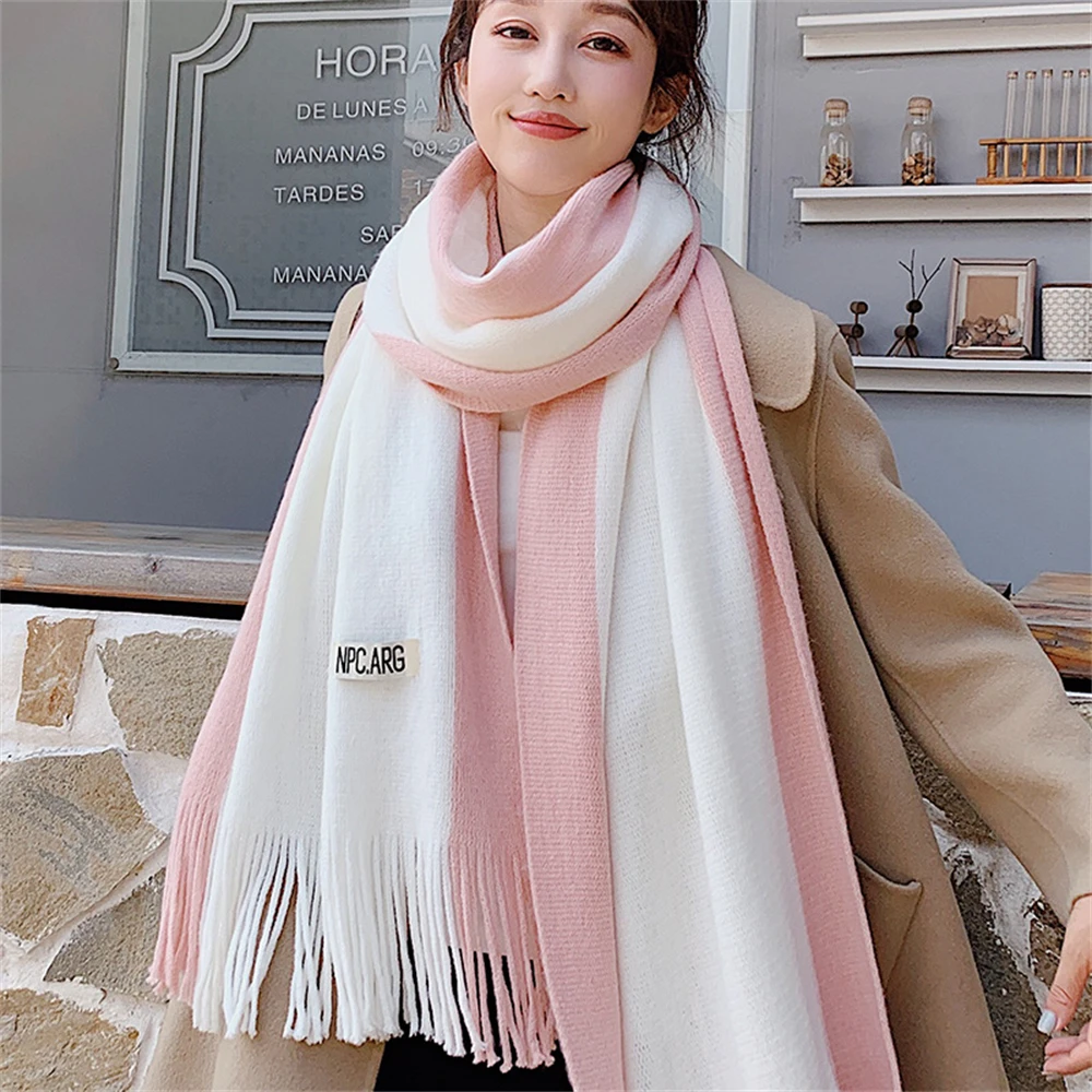 New Autumn and winter double spell lengthened rice gray-green three-color fringed knitted scarf CN017