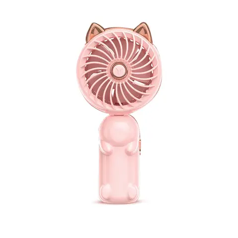 고양이 귀 디자인의 휴대용 미니 선풍기 – USB 충전식 배터리 포함, 접이식 소형 팬 (핑크색)