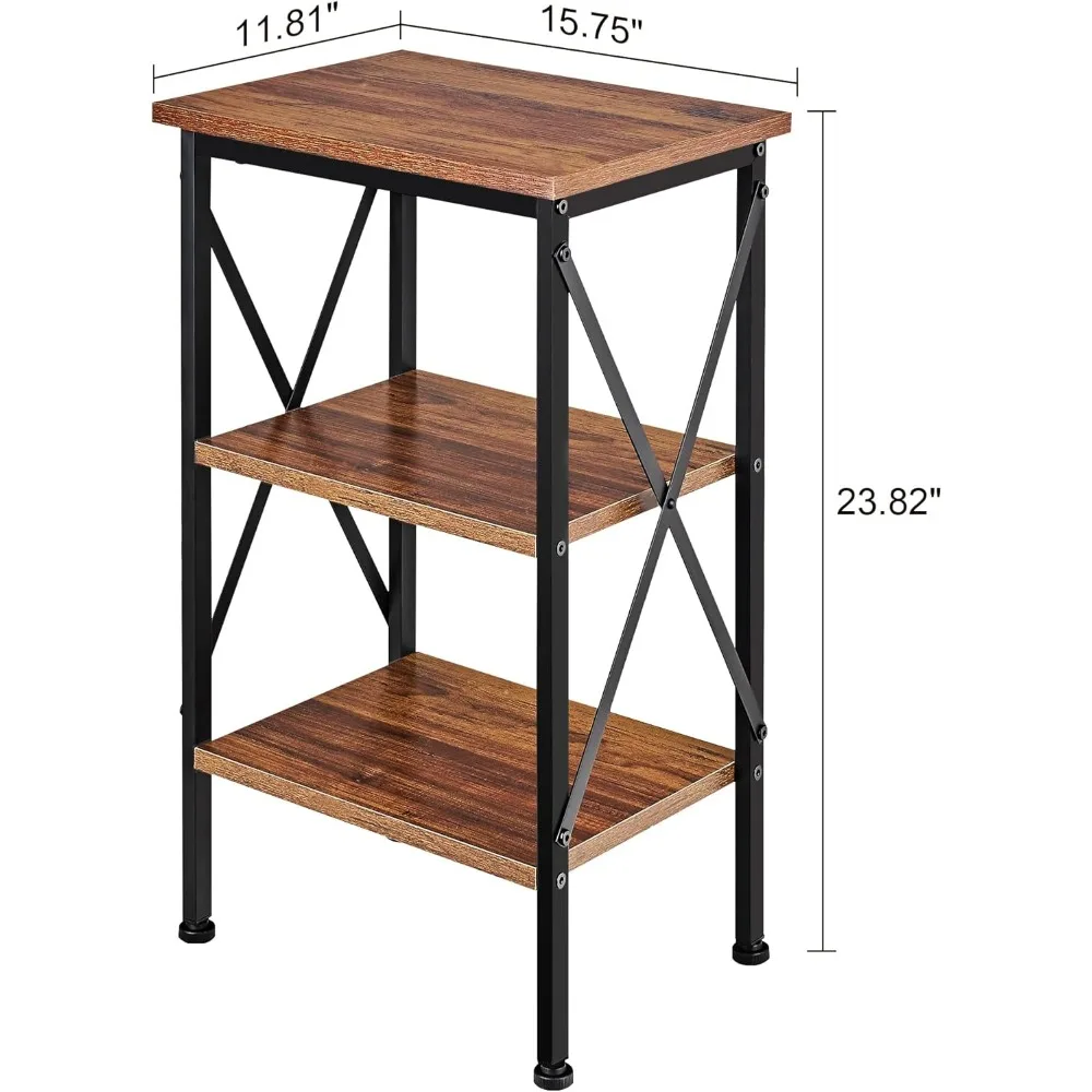 طقم طاولة نهاية VECELO مكون من 2، طاولة بجانب السرير، 24 طاولة جانبية لغرفة المعيشة طويلة، طاولات ليلية معززة بتصميم X، طاولة جانبية مع 3 ربطات