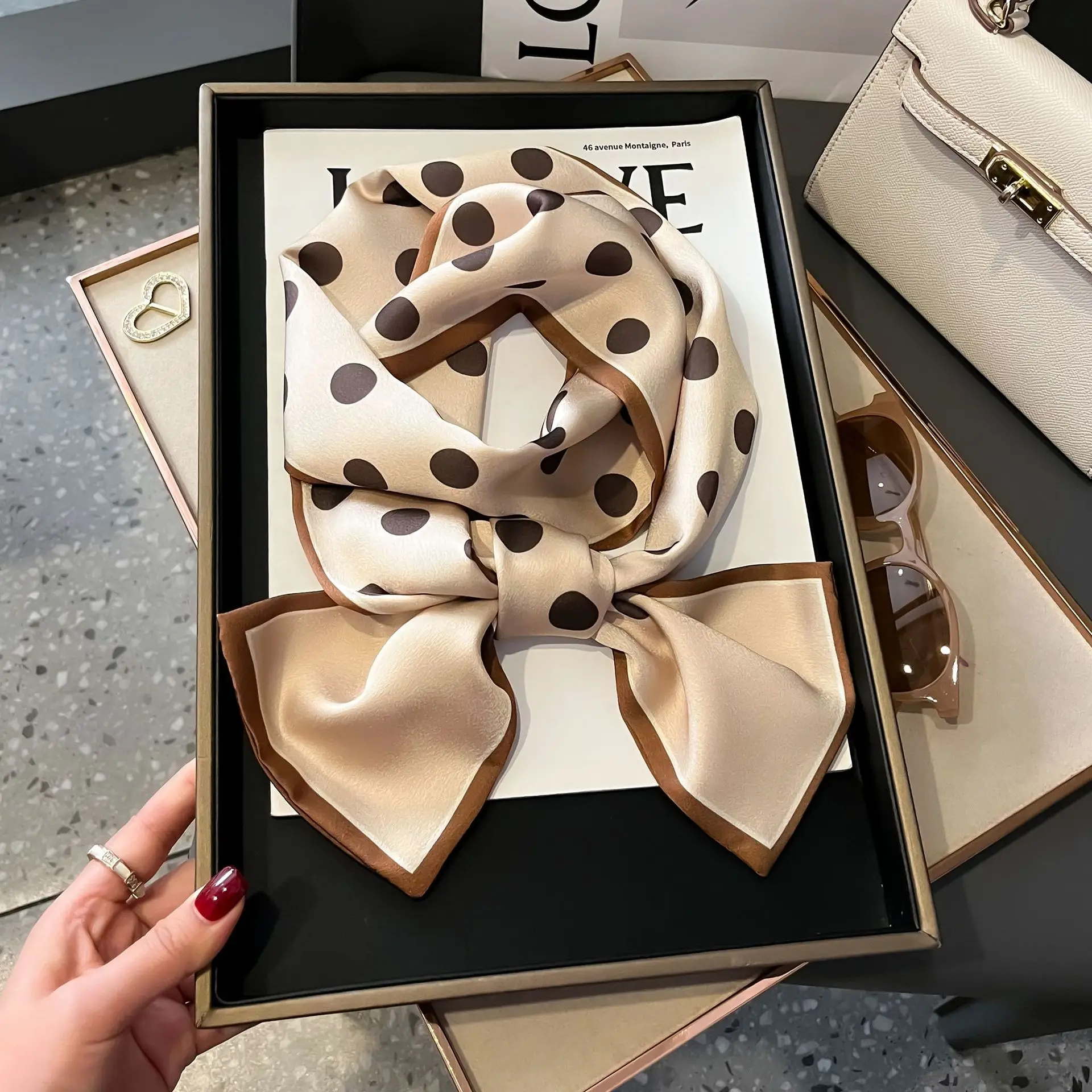 

Роскошный дизайн, длинный шелковый шарф для женщин, мягкая атласная повязка на голову, шейный платок, женские шарфы для волос, галстук на шею, женские узкие шарфы