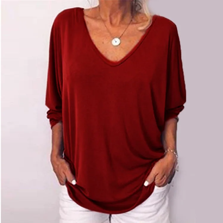 Plus Größe Lose frauen Hemd V-ausschnitt Overhead Drei-Viertel Hülse Casual Weibliche Top Taste Dekoration Gepolsterte Schulter – Detail 10