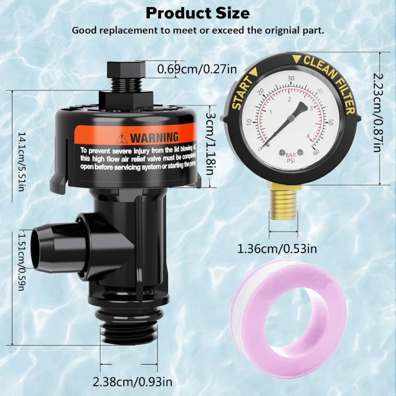 Manual Air Relief Valves Replacement Relief Values Gauge Plug Water Release Valves Pressure Gauge Replacement for 9820980