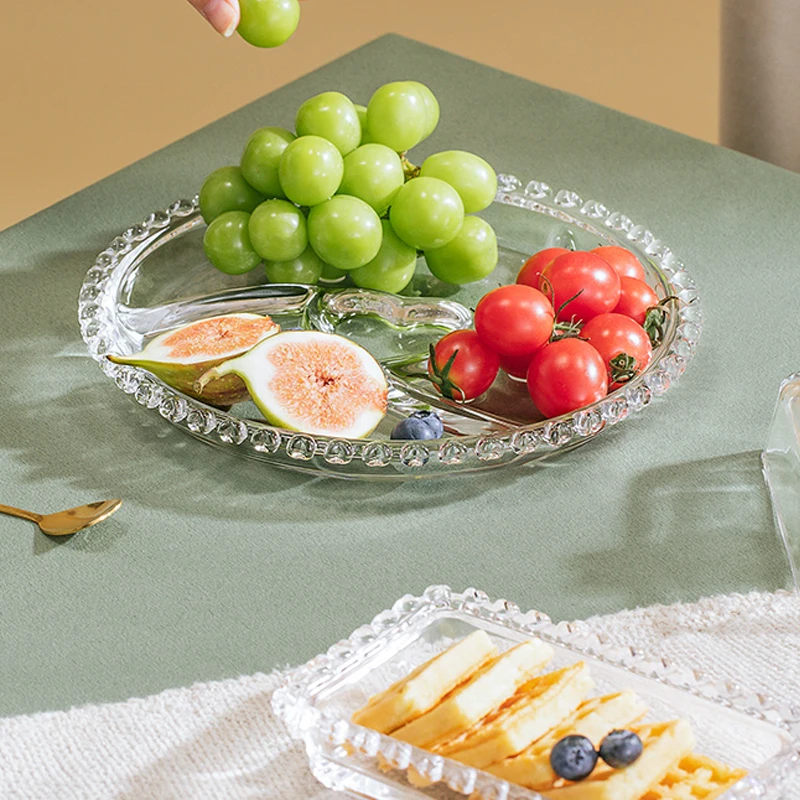 Divided Fruit Plate Glass Dried Fruit Candy Plate Household Side Dish Plate Breakfast Plate Fat-reduced Meal Plate Tableware