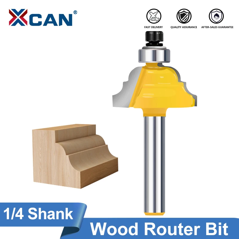 XCAN 1pc 1/4 Shank Double Roman Ogee Edging Router Bit 6.35mm Wood Router Bits with Bearing Milling Cutter Woodworking Tools